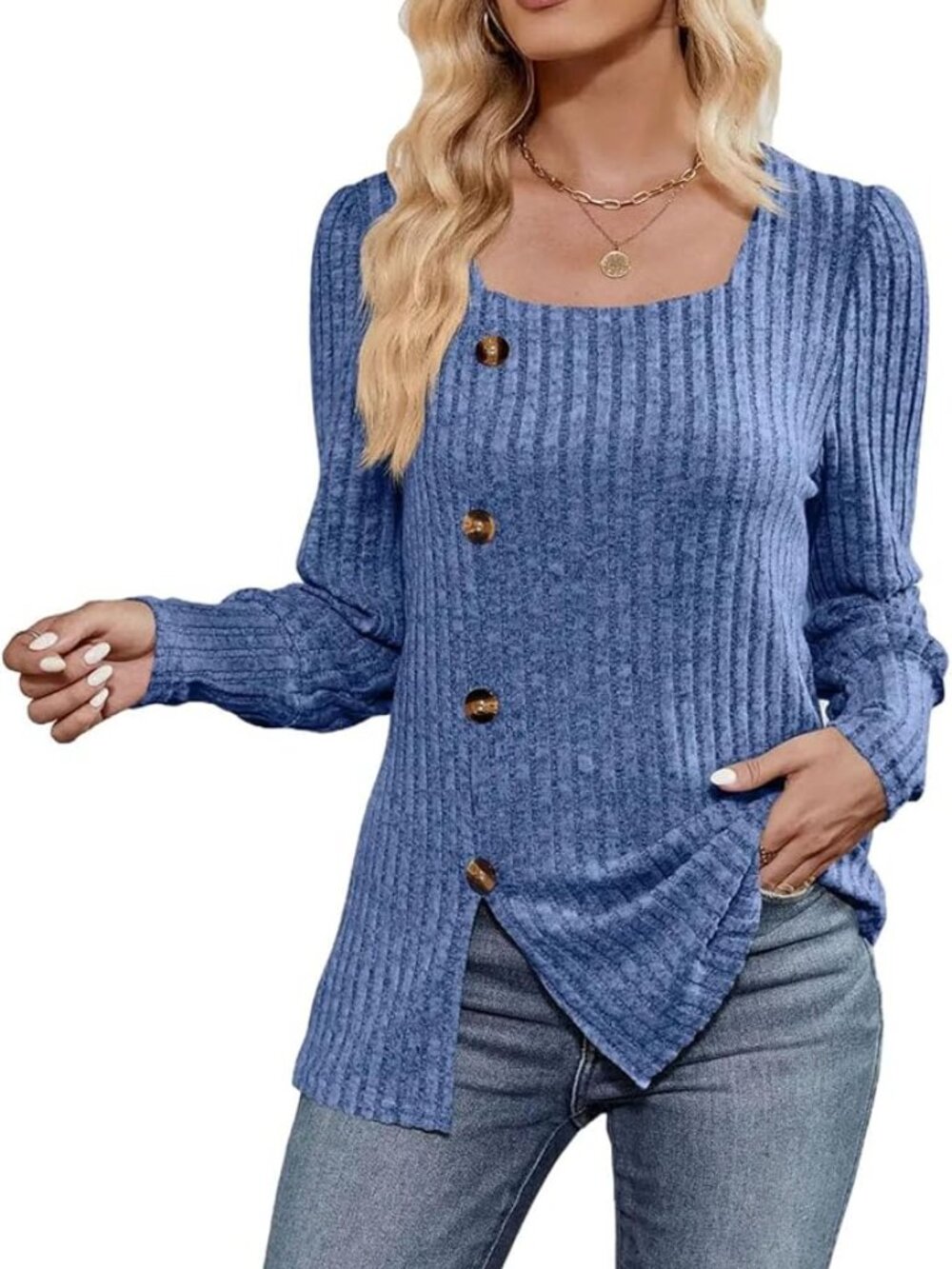 Cute Vintage Aesthetic Knit Sweater Outfit Women Square Neck Long Sleeve Knit
